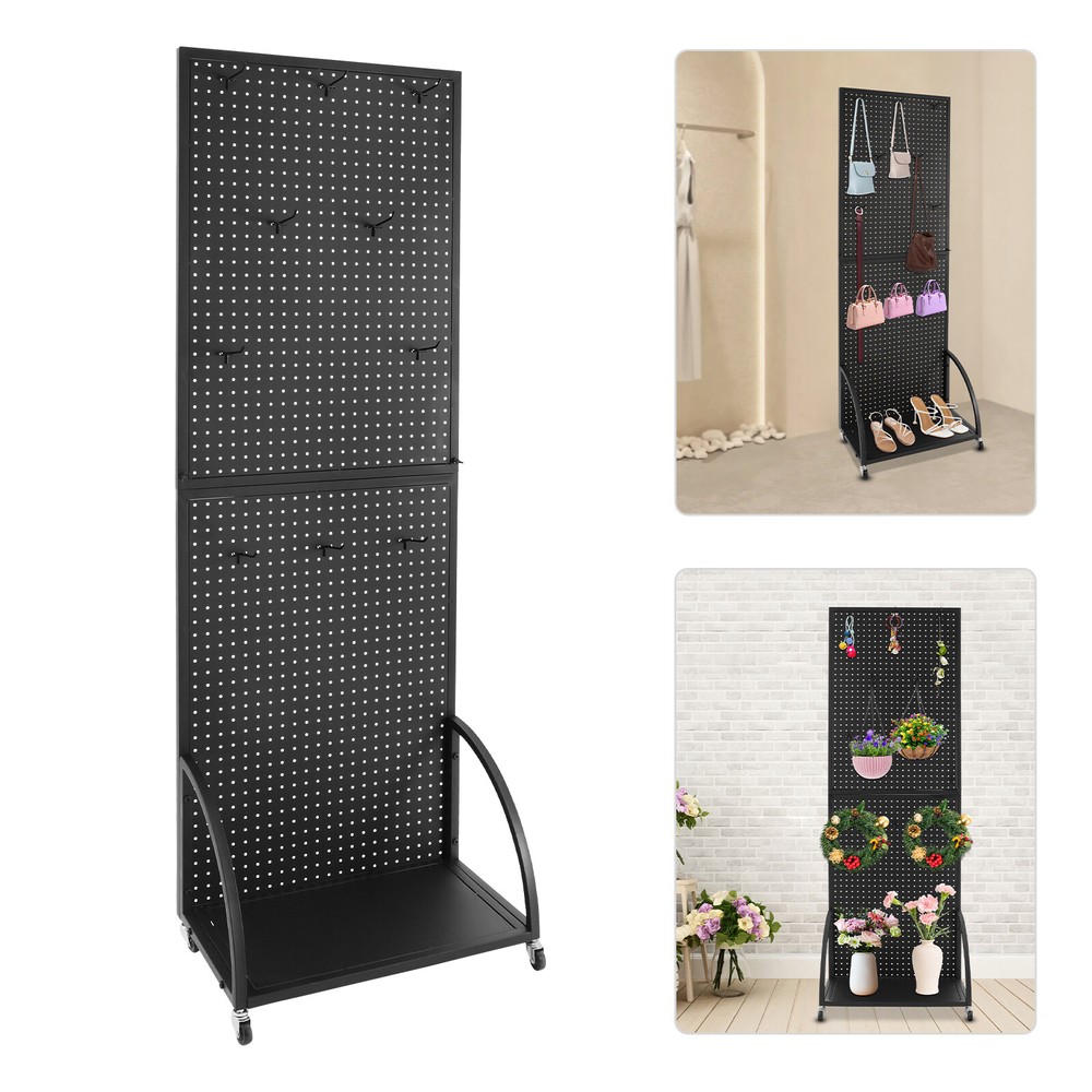 Pegboard Display Stand - Mobile Merchandise Rack with Casters for Retail Use