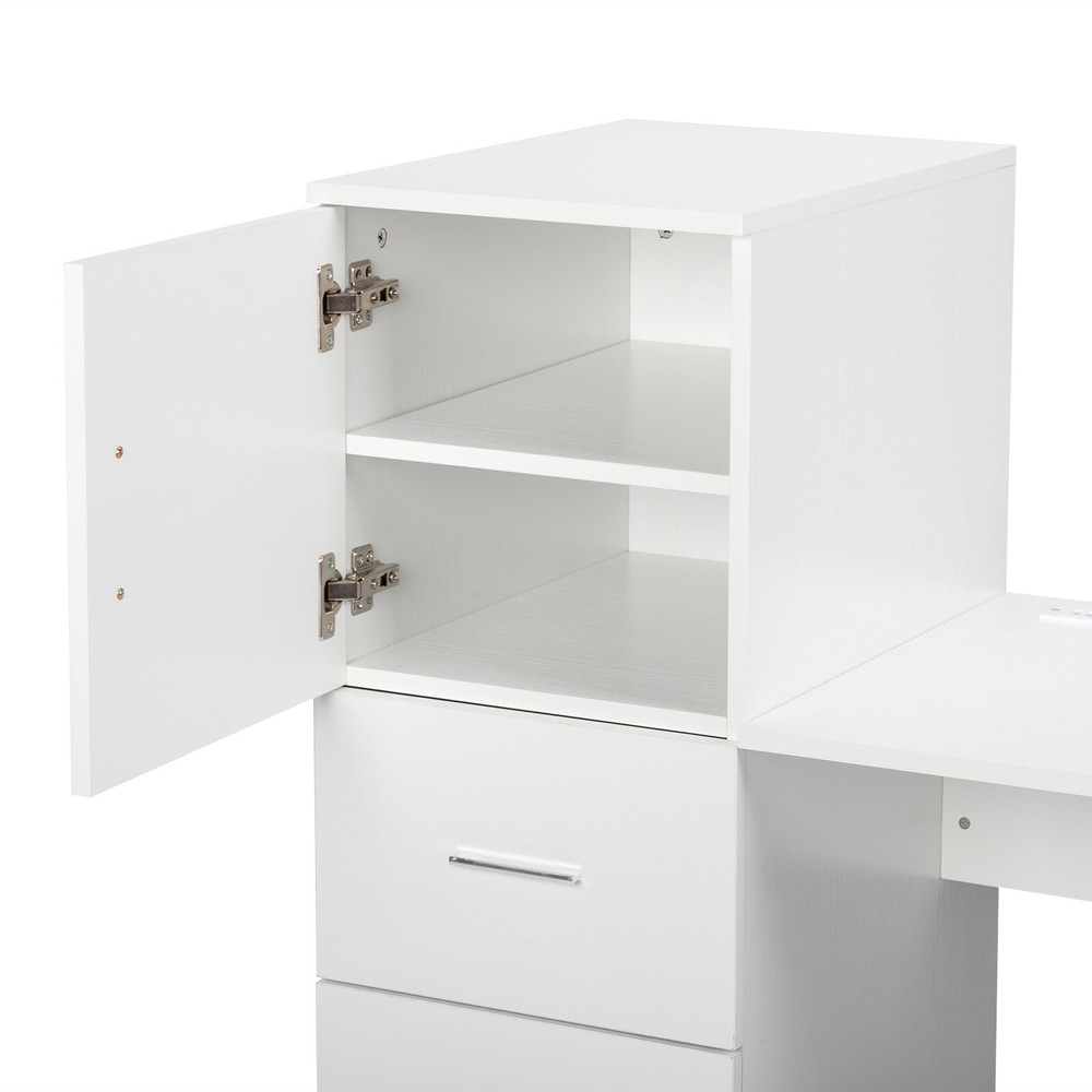 White embossed chipboard computer desk with 2 power sockets
