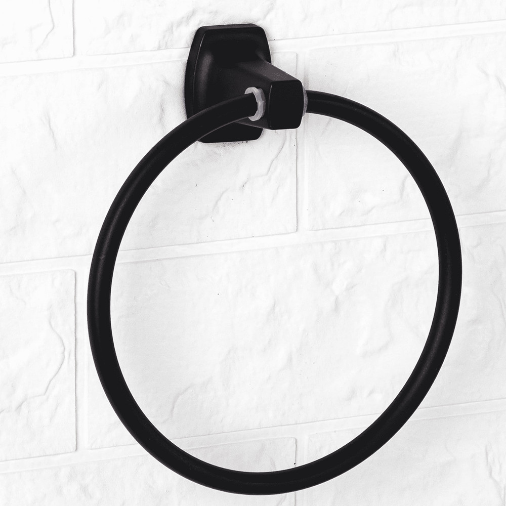 Square Matte Black Steel Wall Mount Towel Ring