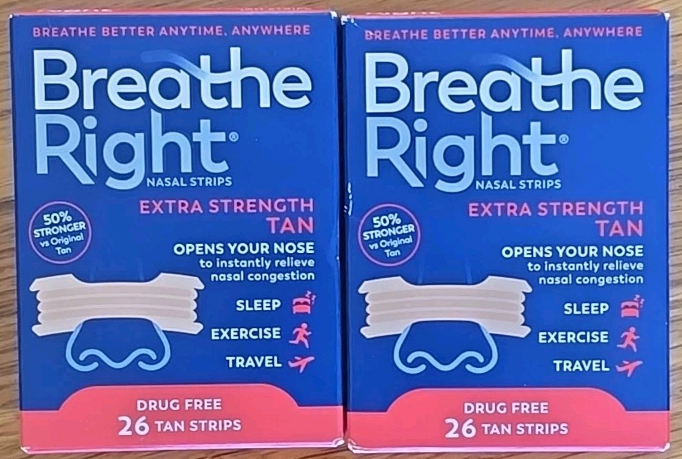 Breathe Right Extra Strength Nasal Strips Tan, 26 Strips Each (2-Pack)
