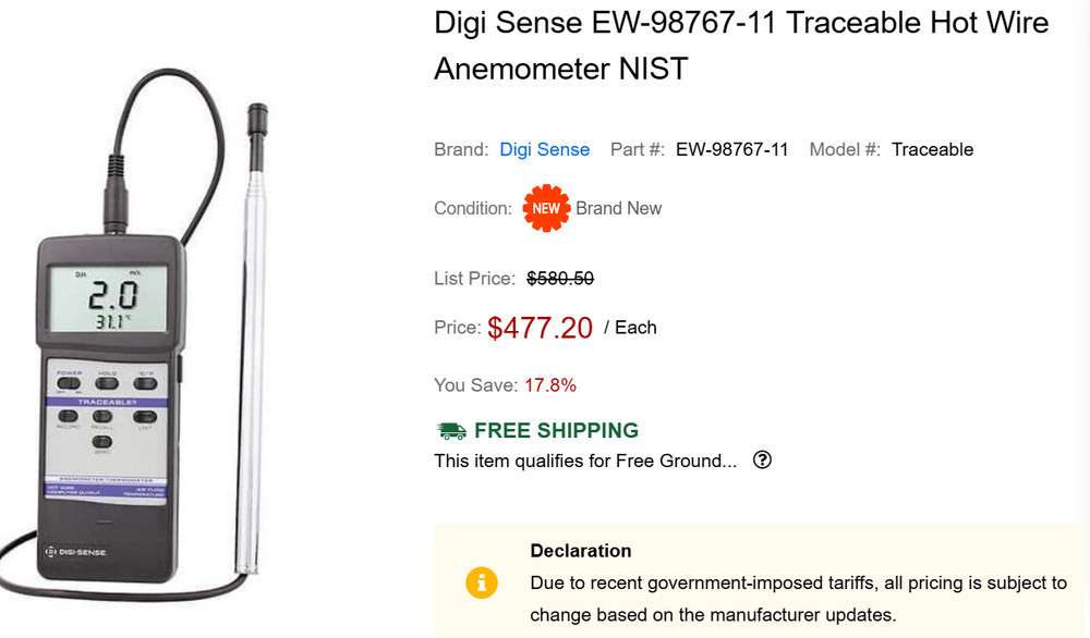 NEW - OPEN BOX | Traceable Digi Sense Hot Wire Anemometer Thermometer
