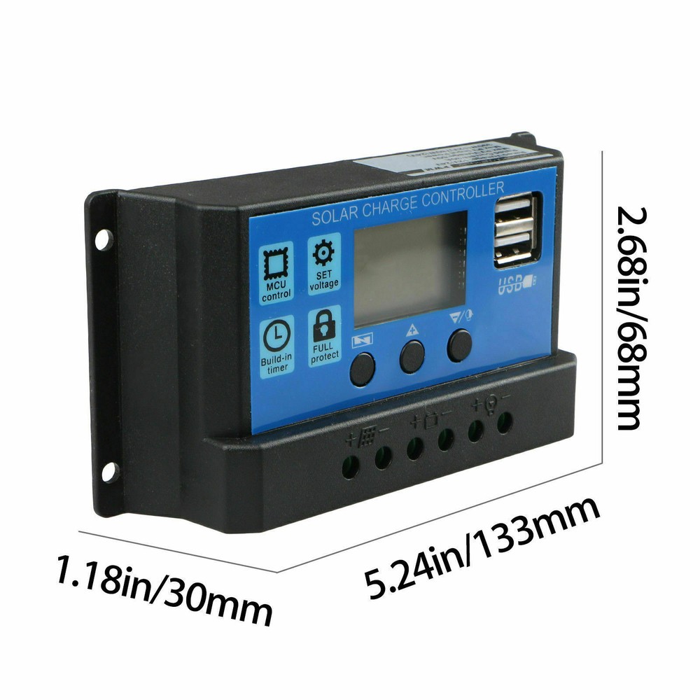 12/24V LCD Regulator Auto 30A Solar Panel Charger Controller PWM Dual USB Charge