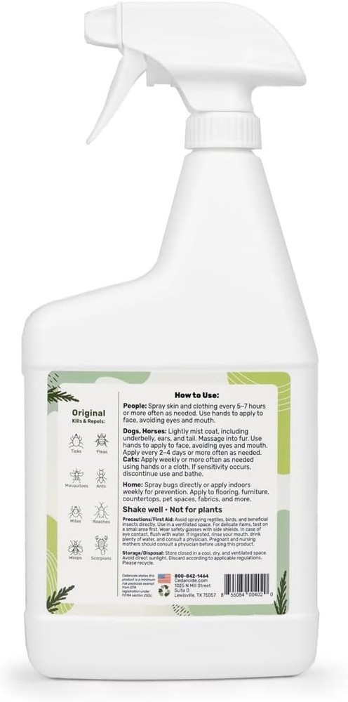 Cedarcide Original Bug Spray | Repel & Kill Fleas, Ticks, Mosquitoe... Fast Ship