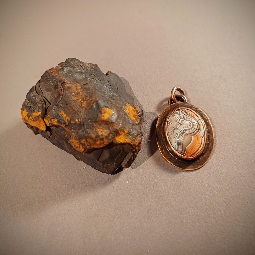 Copper Pendant crazy lace Agate Cabachon