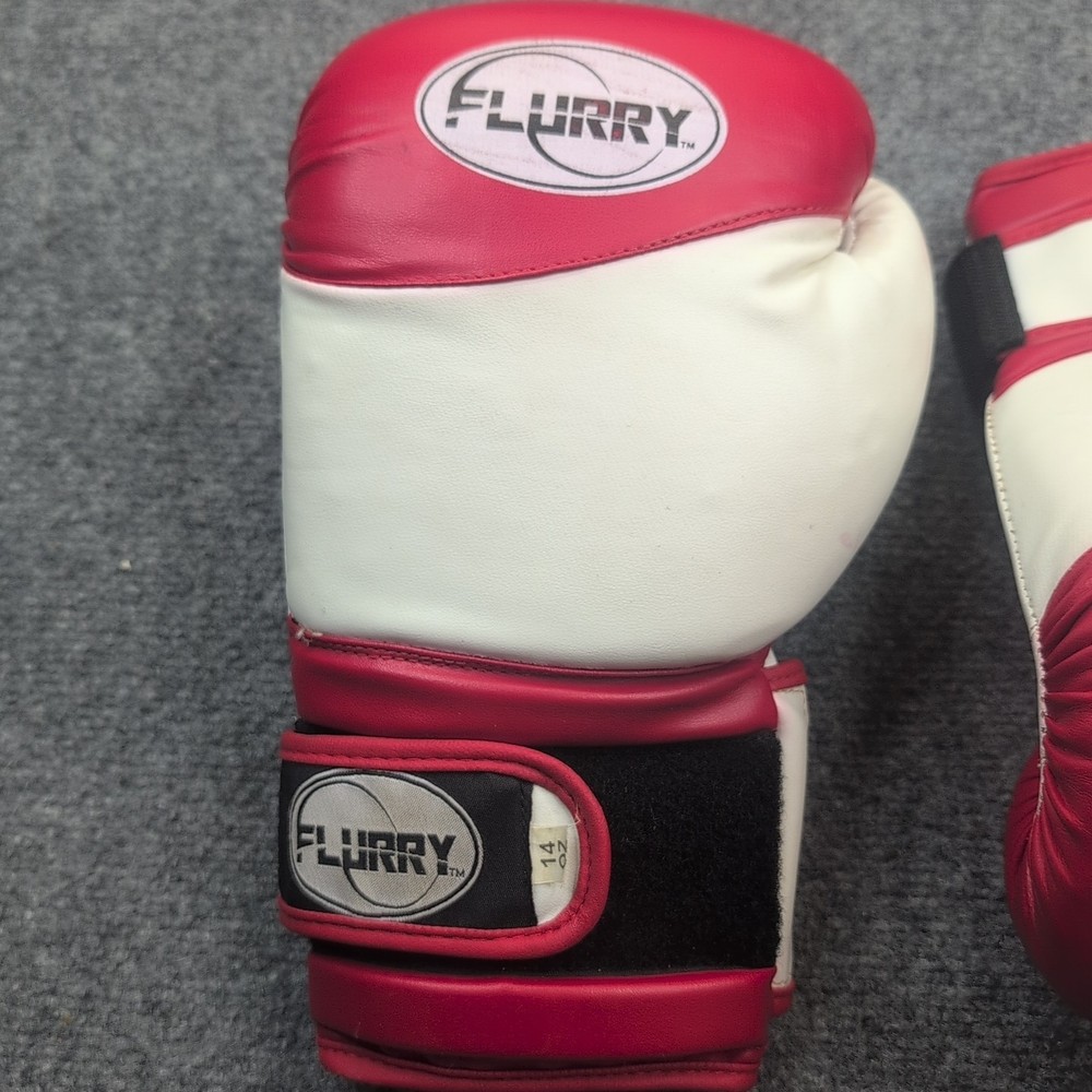 Flurry Boxing Gloves 14oz Red White Training Sparring Hook Loop Closure