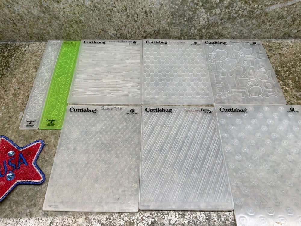 Set 8 Cuttlebug Embossing Folders - Branches, Number Collage, Spots, Candy & Dot