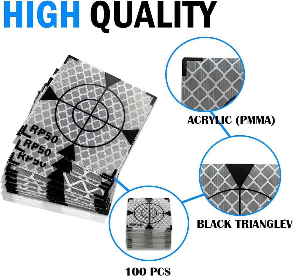100PCS 50X50MM Reflector Targets for Total Stations with Black Triangle Sheet