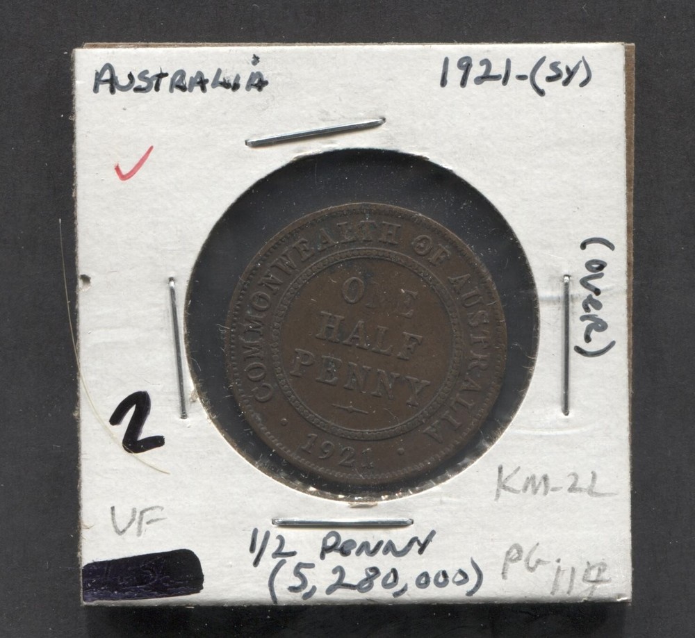 1921-Australia-VF-KM-22-1/2 Penny