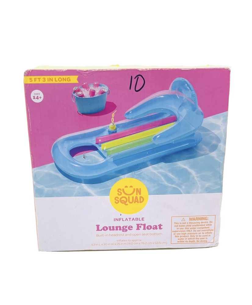 Sun Squad Inflatable Lounge Float with Headrest and seat bottom 5' 3" long