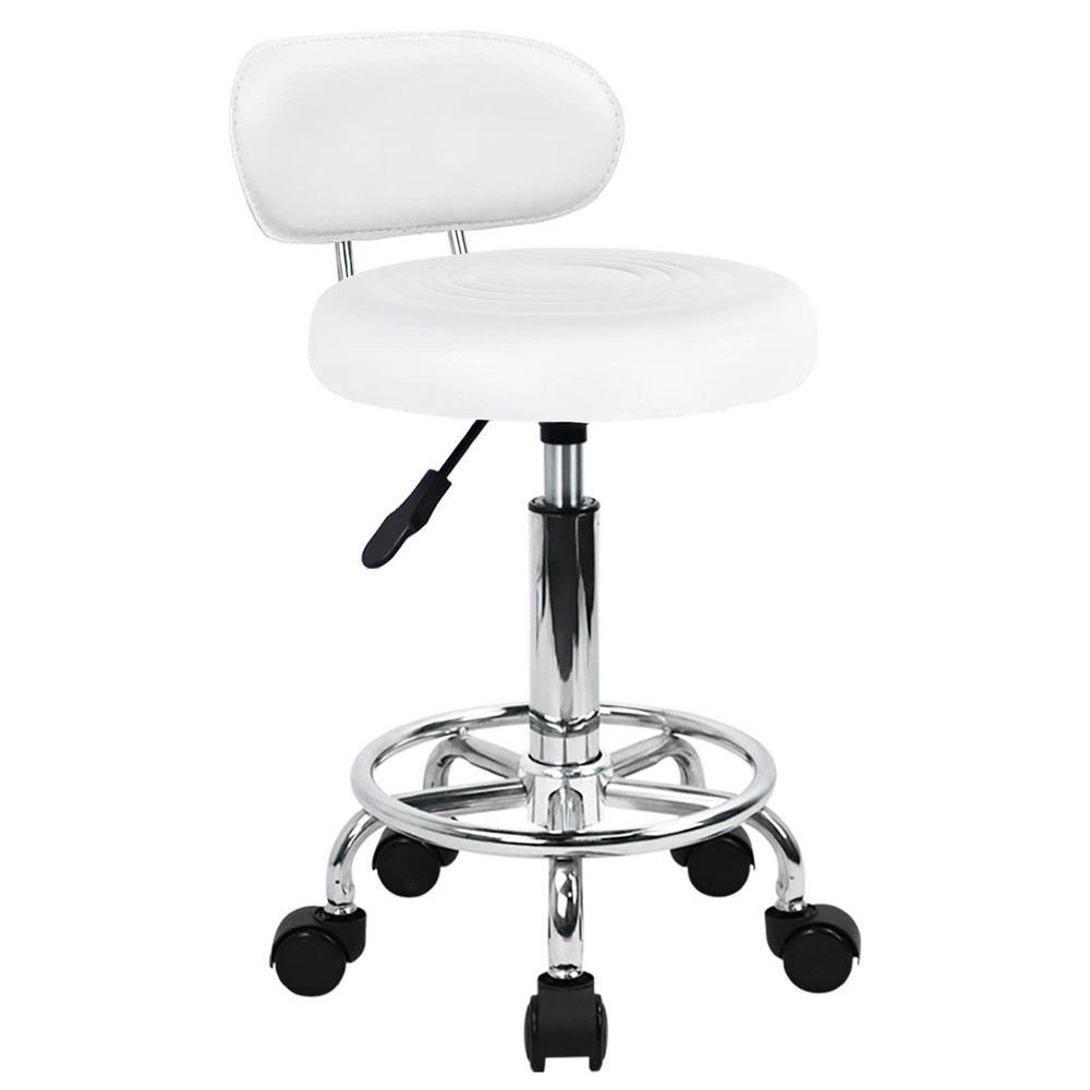 KKTONER PU Leather Modern Rolling Stool with Low Back Height Adjustable Work ...