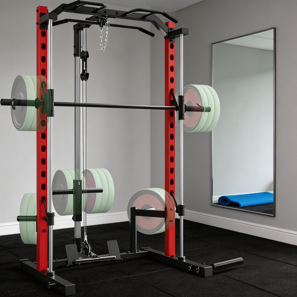 Smith Machine 1400LBS Squat Rack for Home Gym w/ LAT-Pull Down System Power Cage