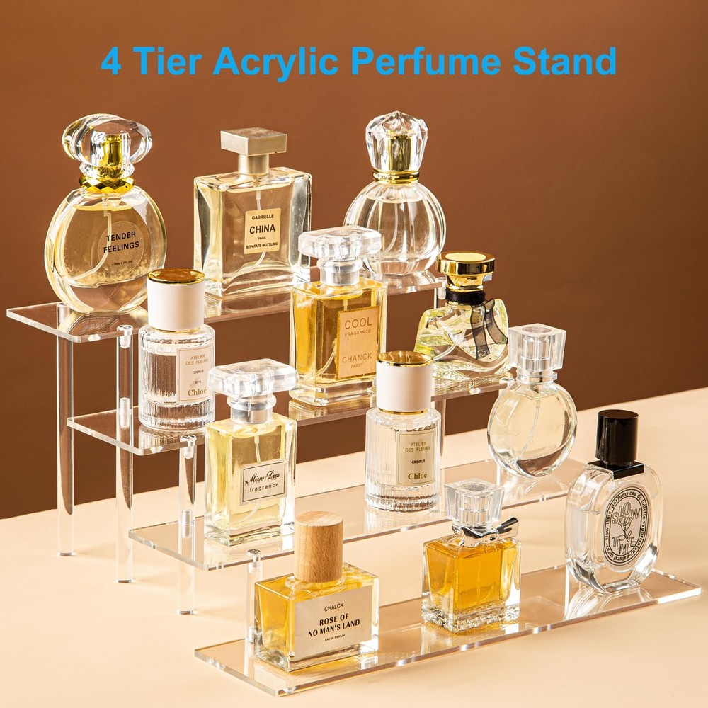 HENABLE 4 Tier Acrylic Perfume Organizer Stand, Clear Display Risers for