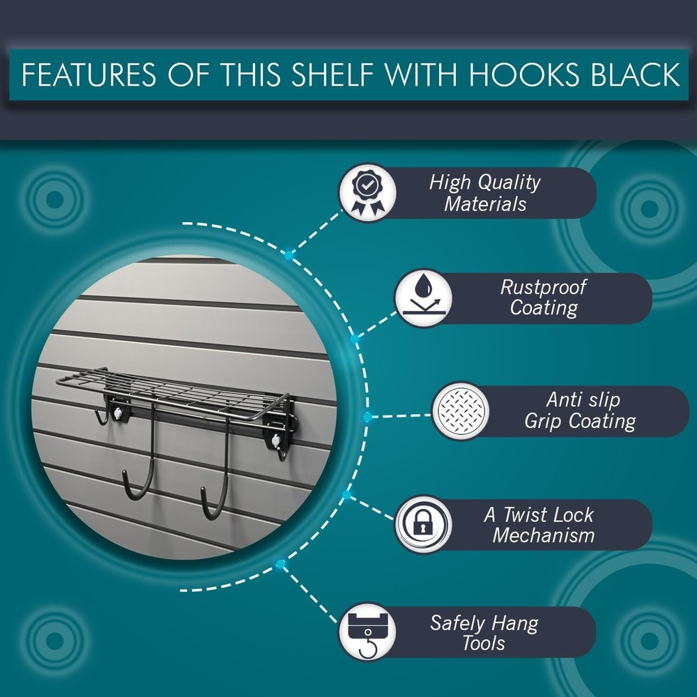 EVOPanel Wall Storage System Shelf with Hooks Black EPHOSH