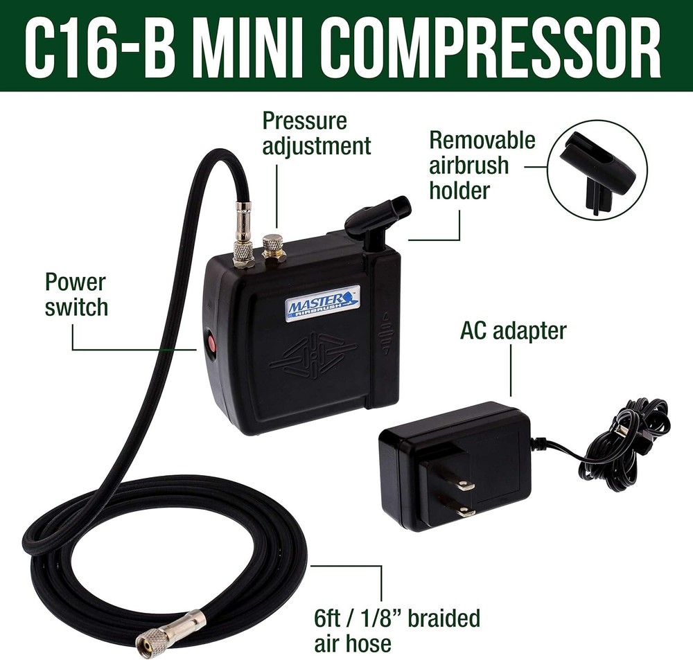 Professional Airbrushing System with Lightweight Mini Compressor & Guide Booklet