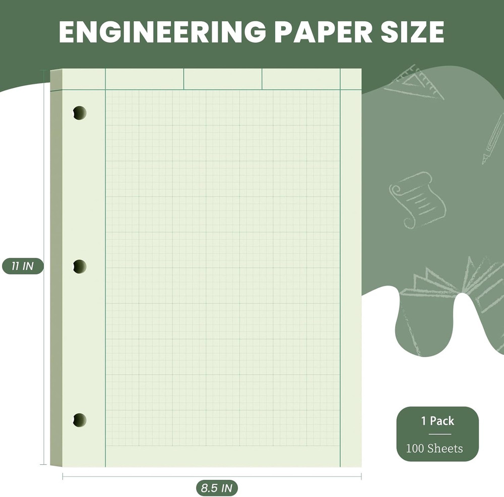 Engineering Paper 8.5 X 11, 100 Sheets Top Glue Binding Engineering Notebook, 5X