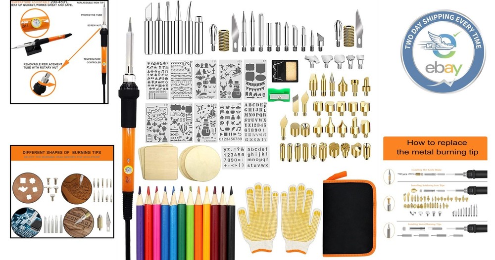 Complete Wood Burning Tool Set - 110 Pieces with Quick Heating 60W Technology