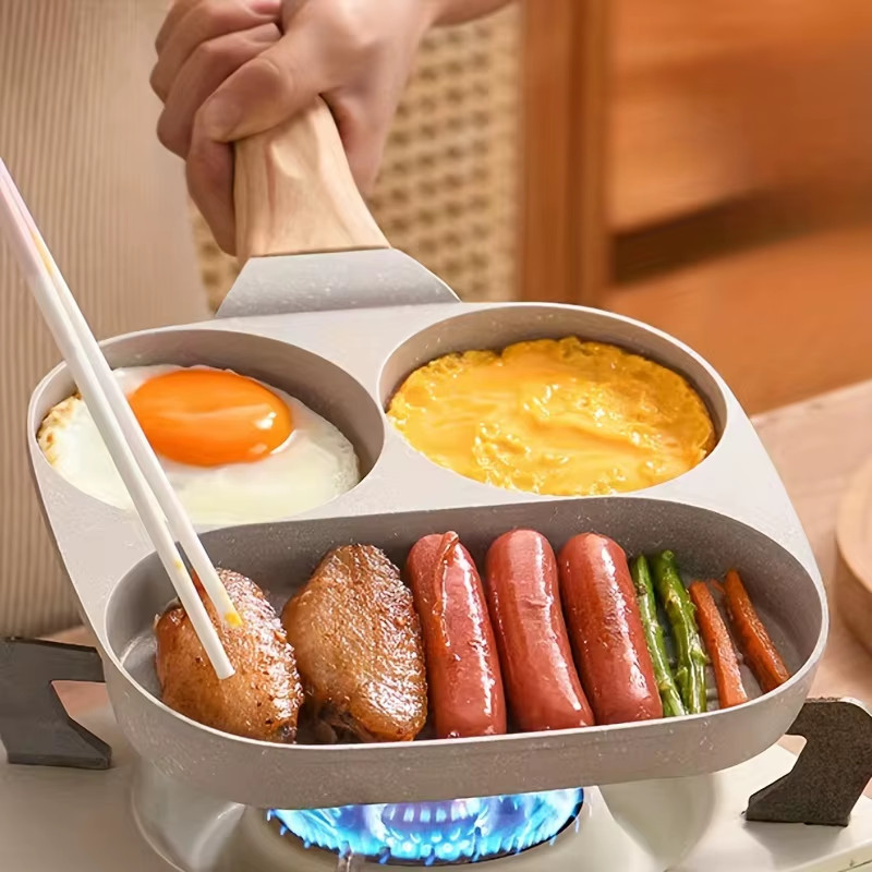 1Pc 7.5" Multi-Section Non-Stick Aluminum Skillet with Rust-Resistant Handle, 3-