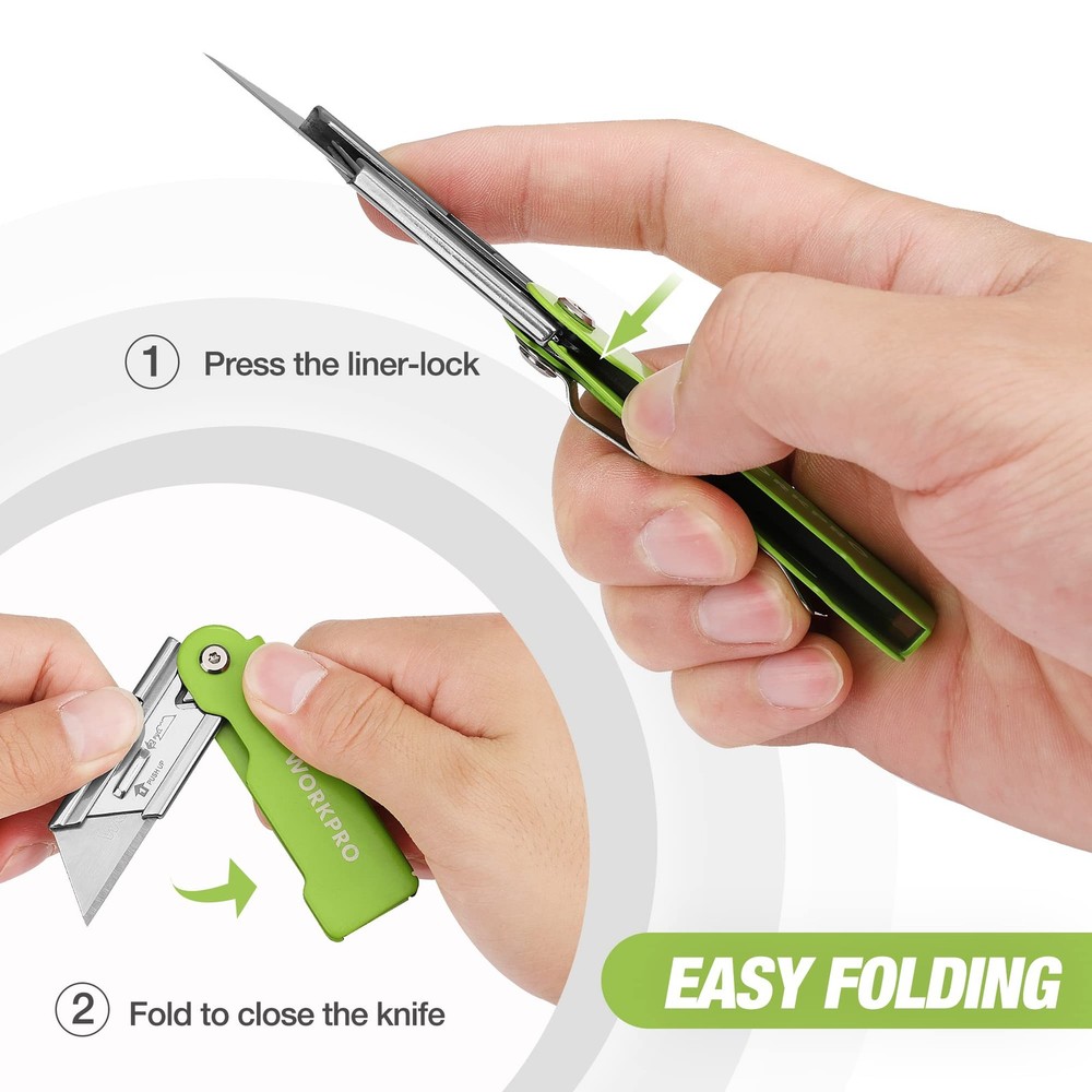 WORKPRO 3-Pack Folding Utility Knife Set, Quick Change Blade Box Cutter, Razo...