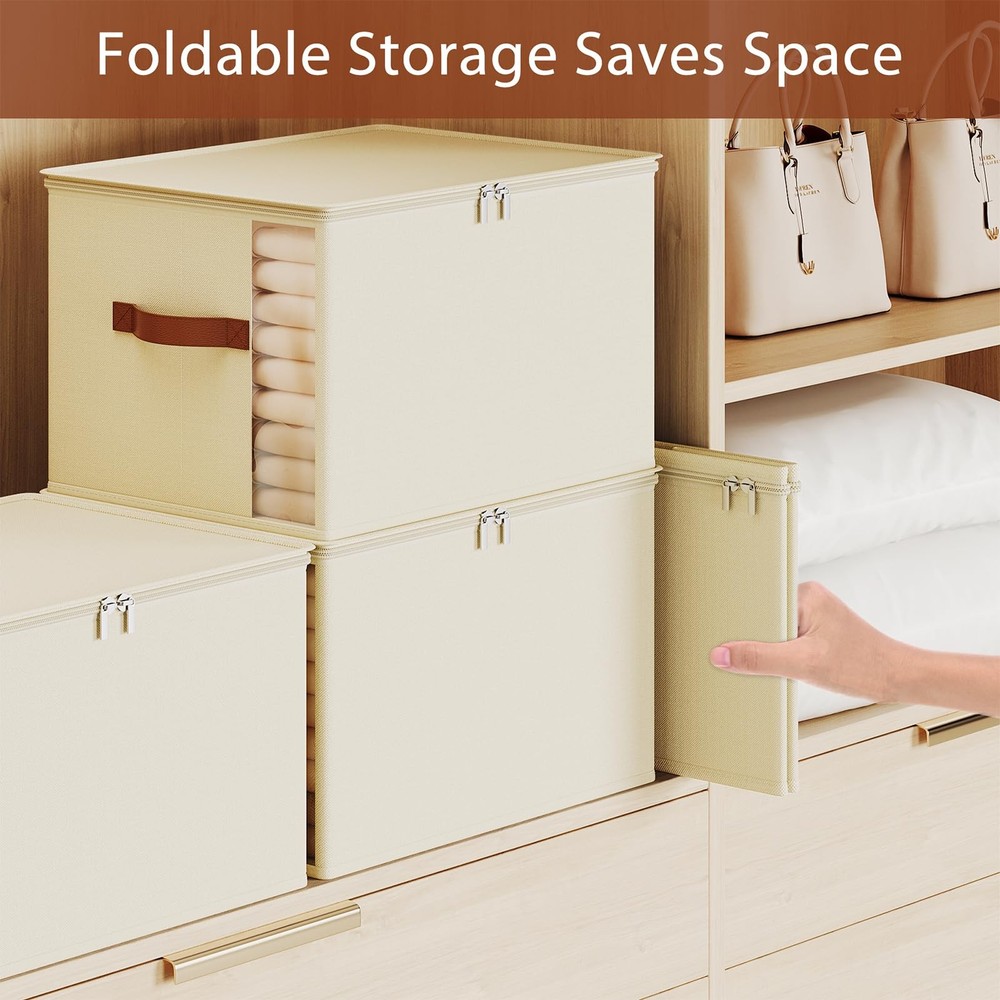 KitHero Clothes Storage Bins with Sturdy Frames, Medium x 3 Packs, White