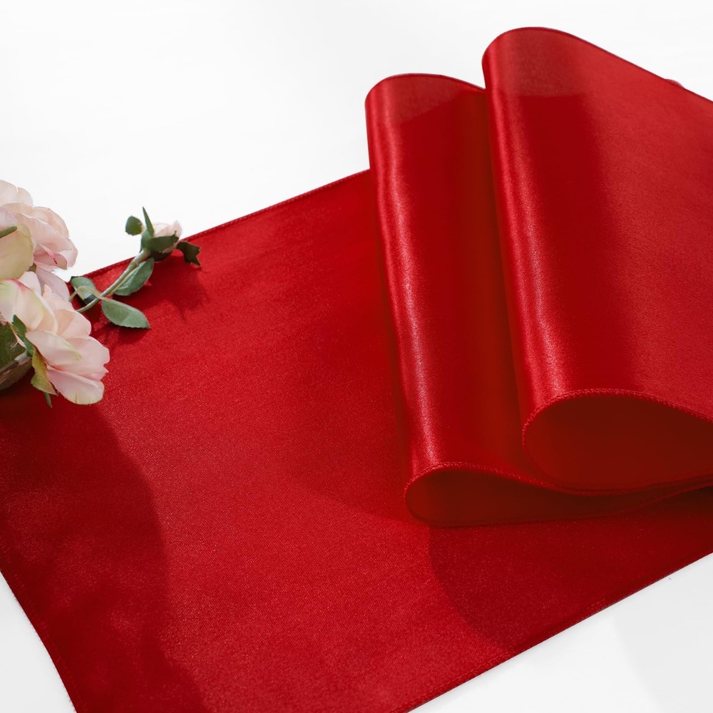 6 Pack 12x108" Red Rectangular Smooth Satin Silk Table Runner for Wedding