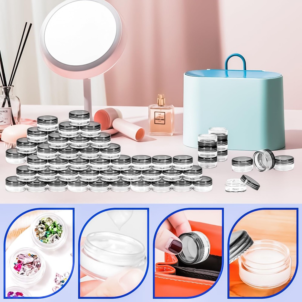 100PCS Empty Plastic Sample Containers with Clear Lids Small Jars Pots NEW
