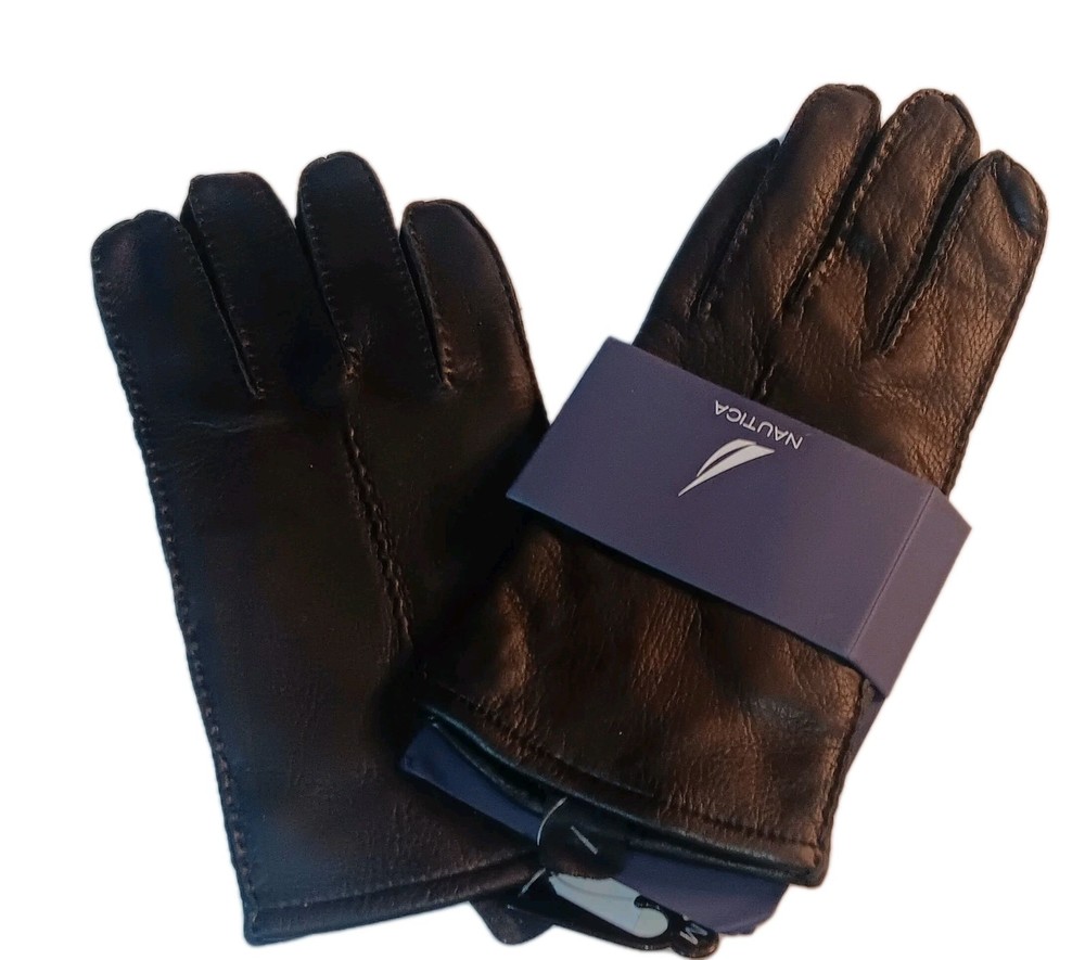 Men's NAUTICA Leather Gloves,Black, Medium