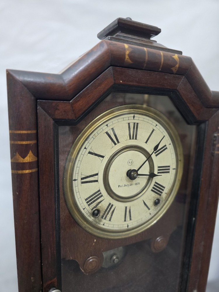 Antique 1870s Regulator Wall Clock – Runs, Bell Strike, 13x20, Missing Pendulum