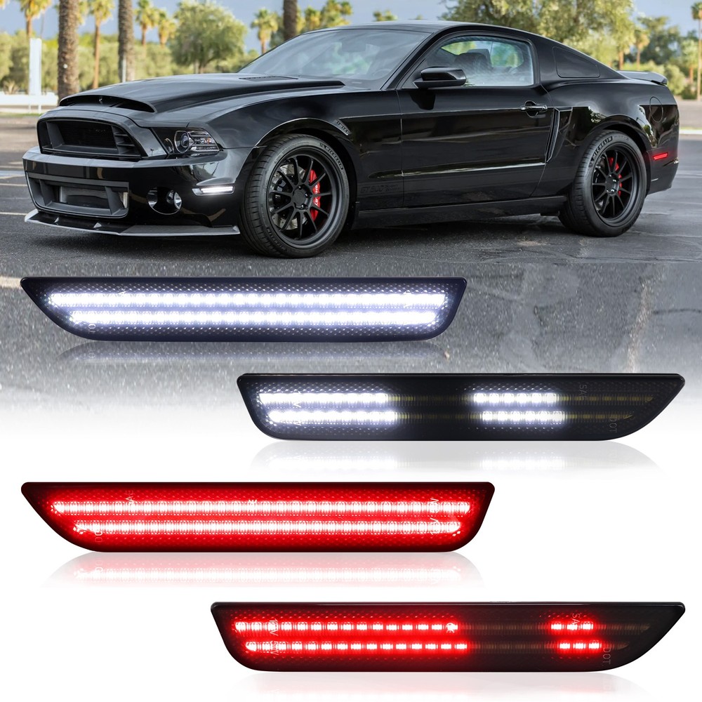 For Ford 2010-14 Mustang Dynamic Front & Rear LED Bumper Side Marker Lights 4PCS