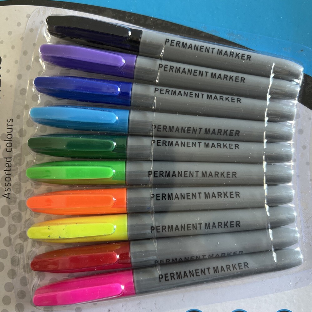 🇬🇧Permanent Marker Pens Sharp Tip Writing Bullet Point Multi Colour Pack of 10