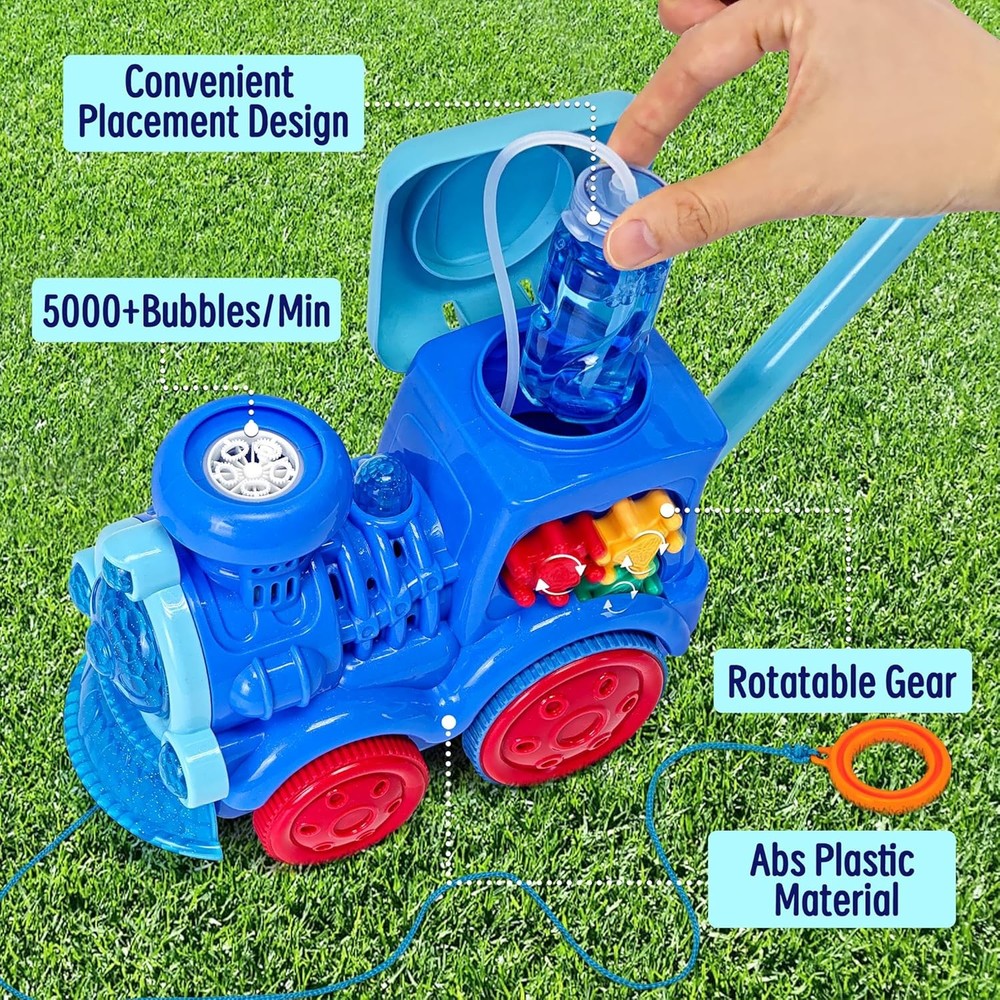Automatic Bubble Machine Blower Maker, Bubble Music Train with Light Lawn Mower
