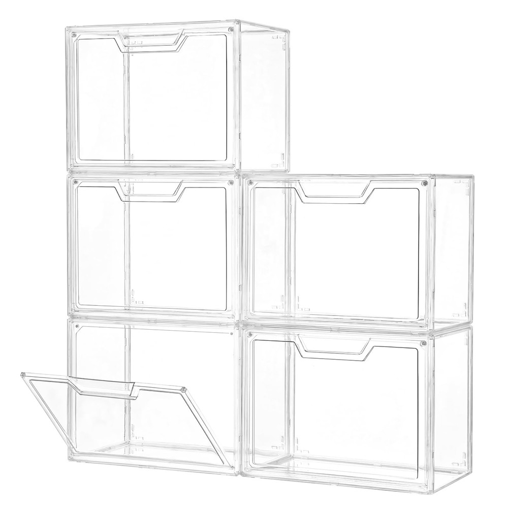 Freebat Stackable Storage Bins, Clear Acrylic Display Case, 5-Pack Acrylic Bo...