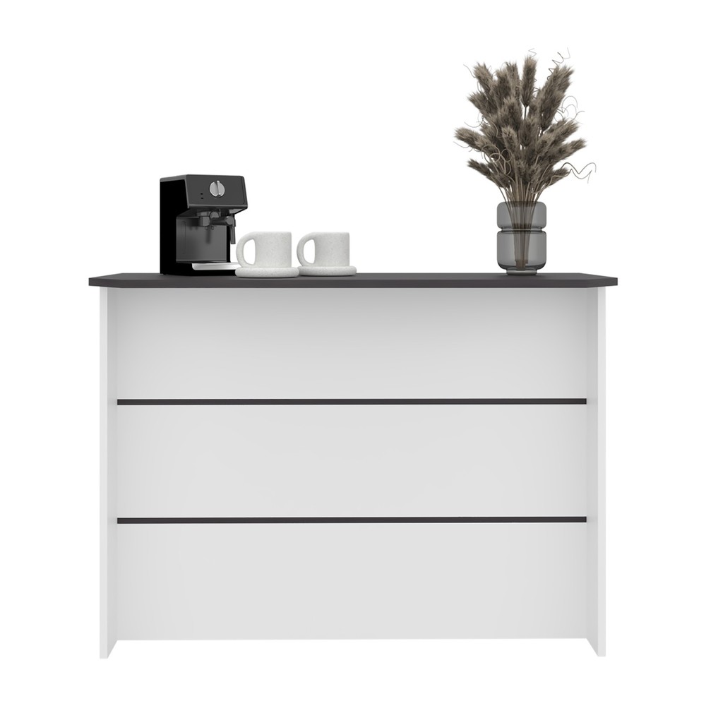 Central kitchen island with modern design, ample storage space Black and whit