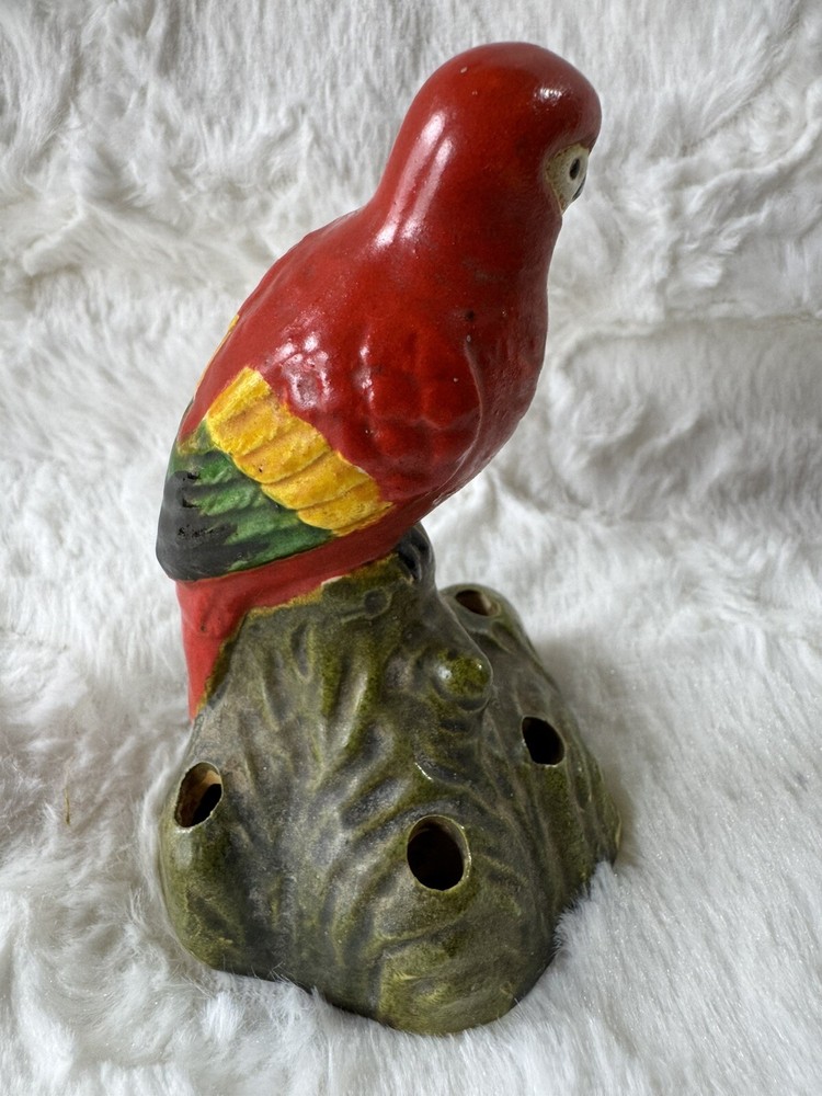 Estate Ceramic Parrot Flower Frog