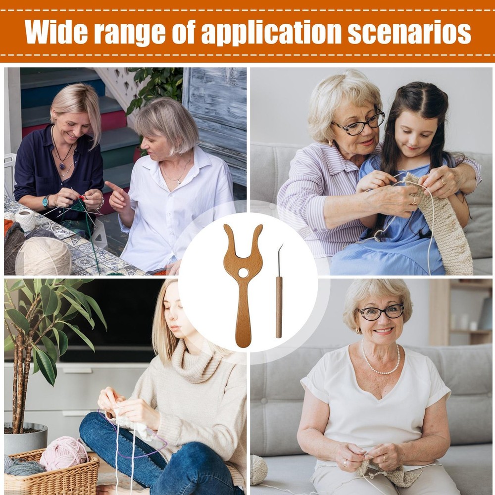 Braided Knitting Fork Wooden Crochet Knitting Tool Fork Hook Precise