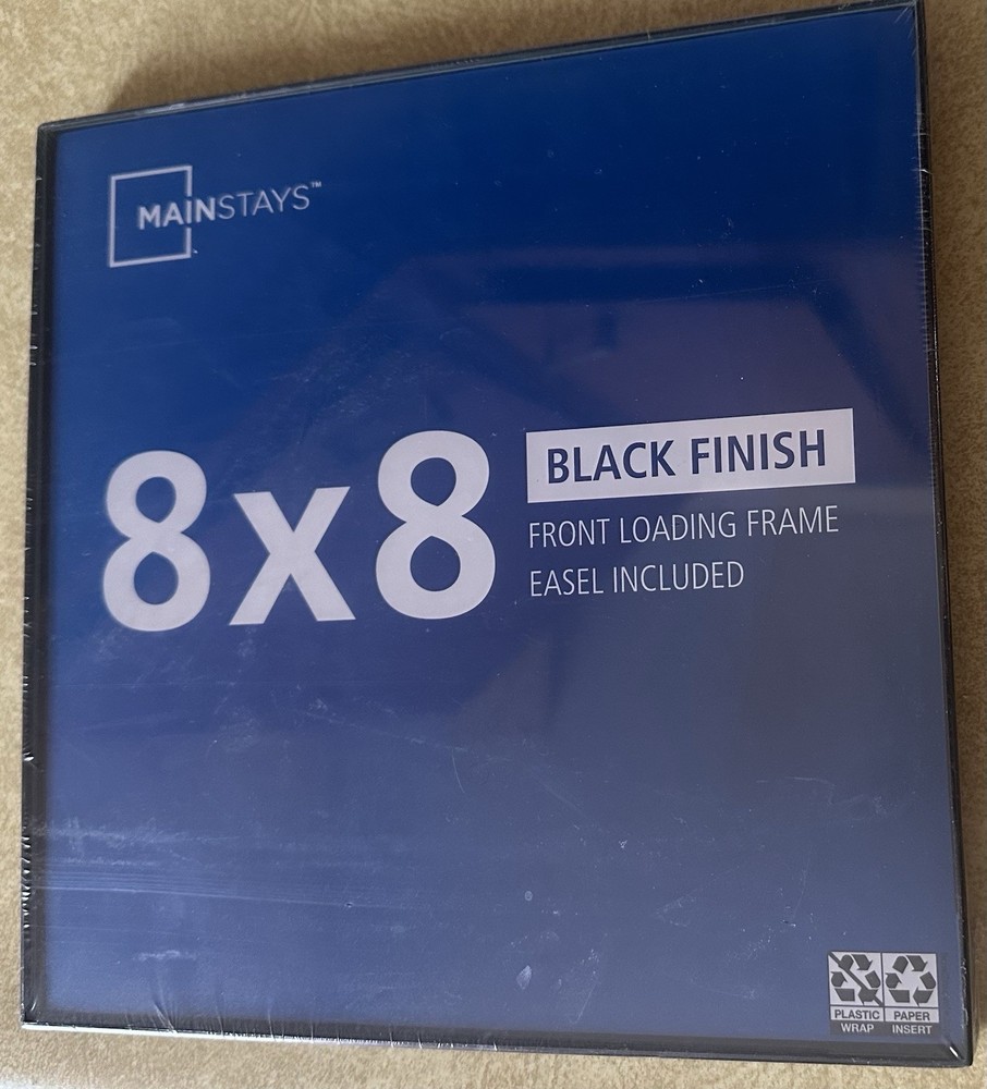 Mainstays 8x8 Black Square Front Loading Photo Frame with Easel