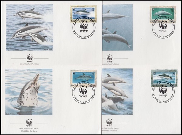 MONTSERRAT 1990 WWF FDC’s x4 DOLPHINS (ID:650/D6084)