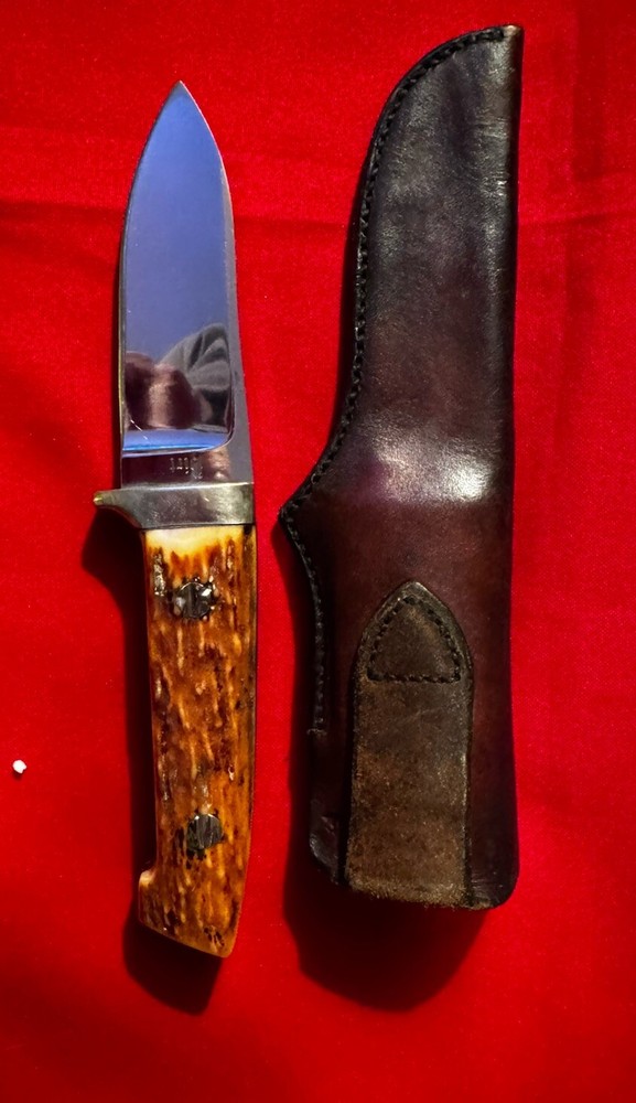 Fine SID BIRT Vintage Handmade Knife-Hunter/Skinner Blade-Nice Stag-CustomSheath