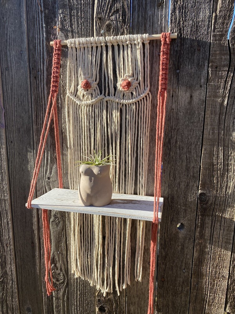 Macrame Shelf Female Fiber Art
