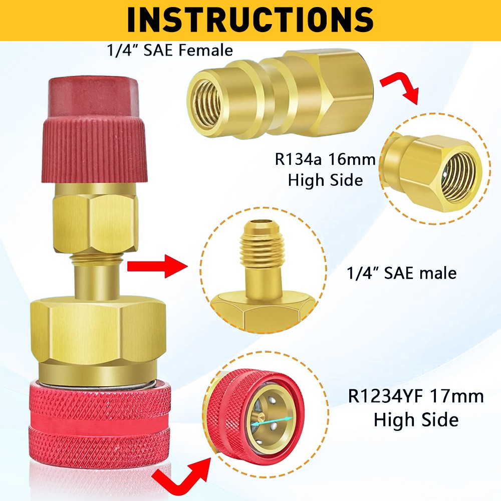 R1234yf to R134a Quick Coupler Adapter High Low Side Conversion Kit for Car A/C