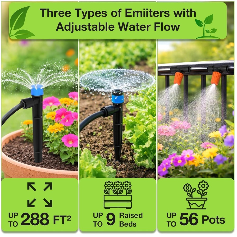 300FT Drip Irrigation System Kit, Automatic Watering