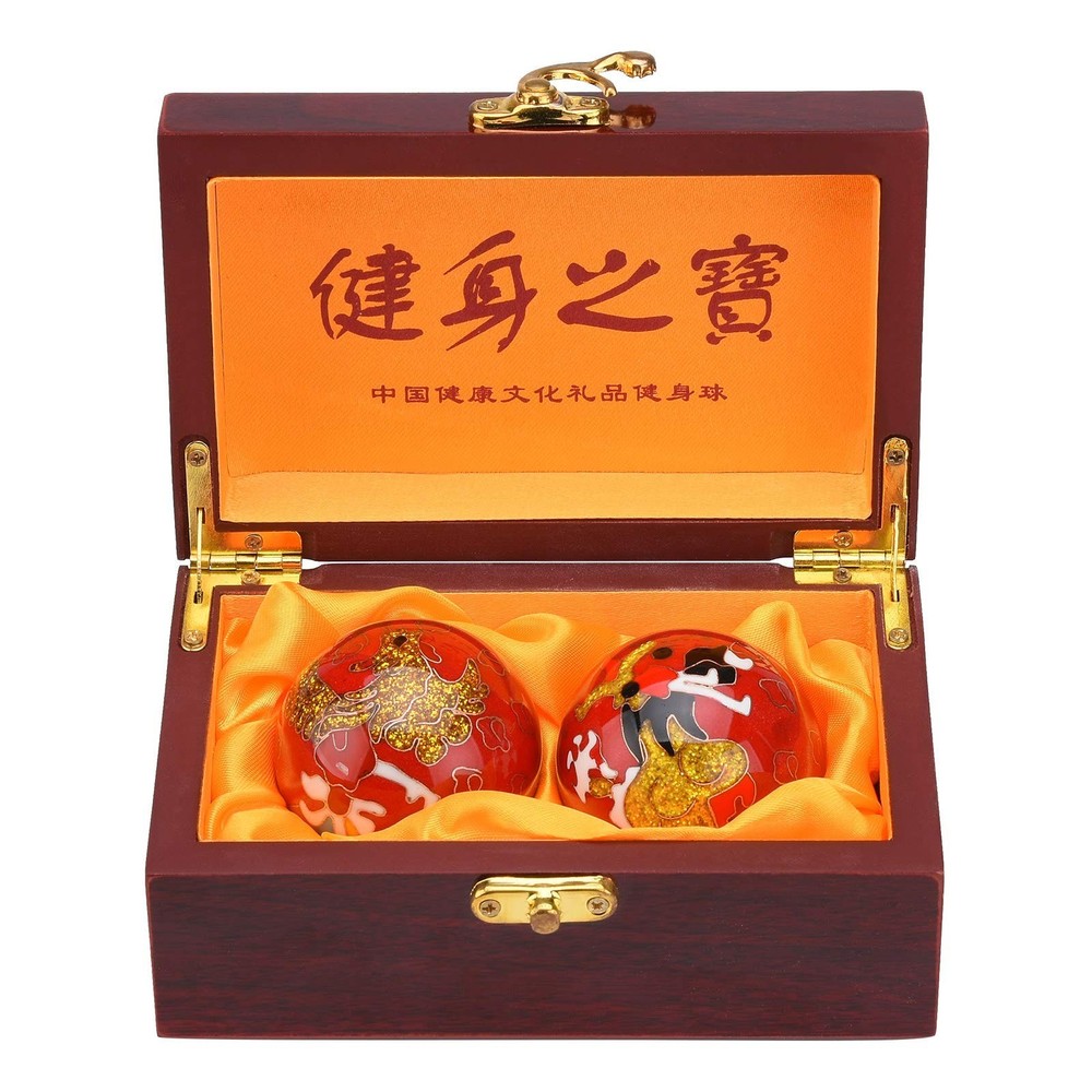 1.97'' Baoding Balls Stress Relief Hand Exercise Chiming Red Dragon & Phoenix Gi