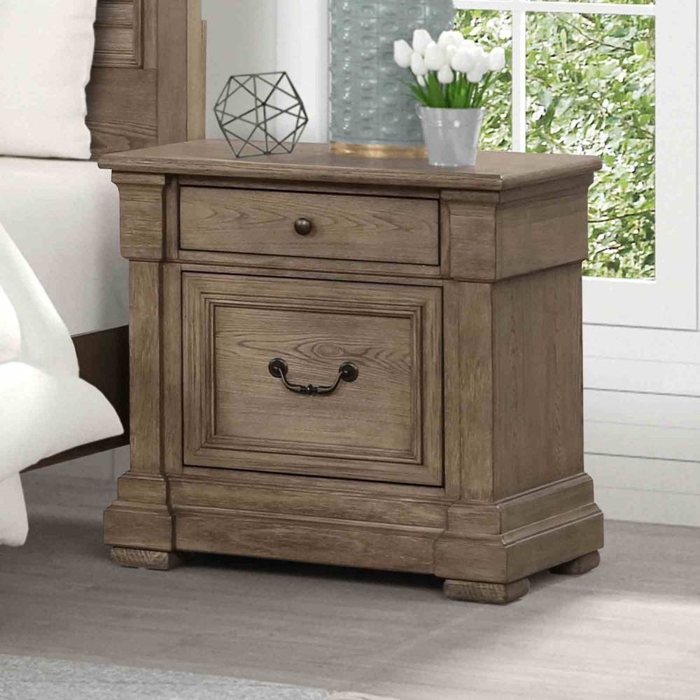 Transitional Style Eastern King Size 6pc Bed Set Weathered Brown Finish Bedroom