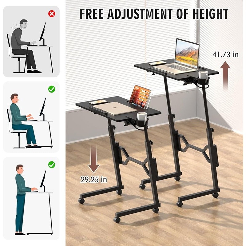 Adjustable Mobile Standing Desk Treadmill Ergonomic Height Rolling Workstation