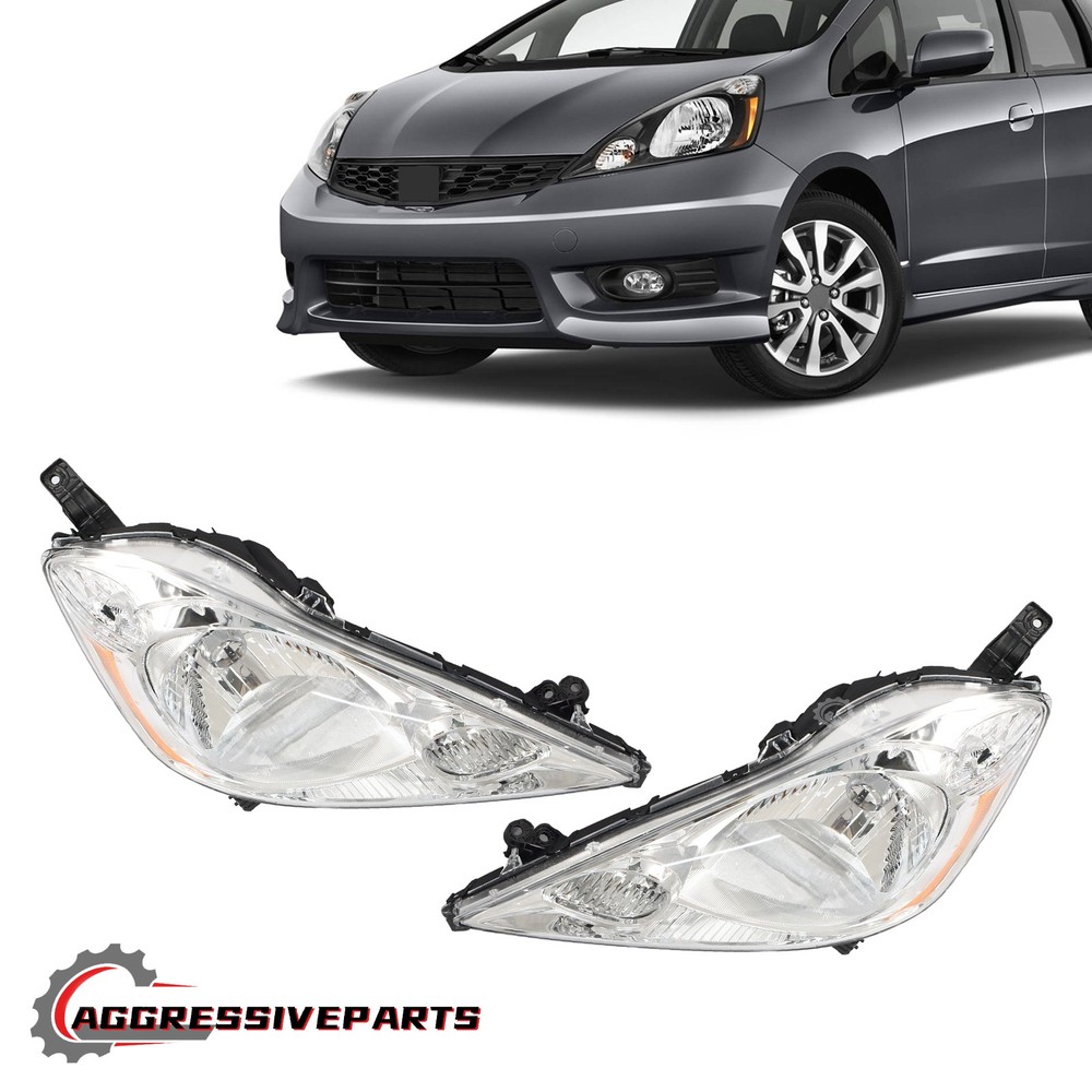 Left+Right Side For 2009-2014 Honda Fit Halogen Headlight Chrome Housing 2Pcs