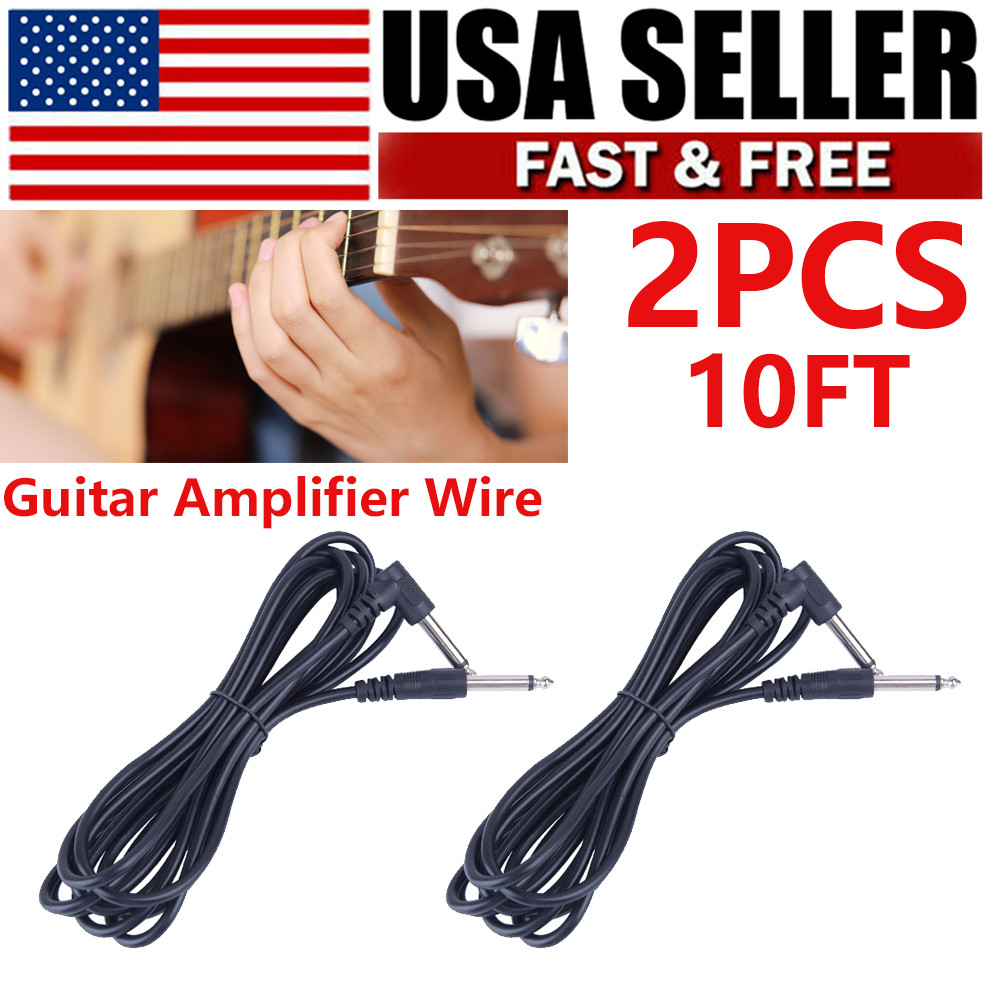 2Pcs Electric Patch Cord Guitar Amplifier Amp Cable Right Angle 90 Degree 10FT