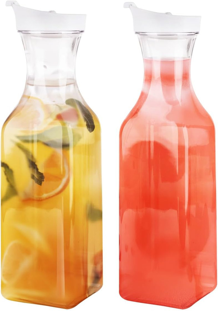 [50 Oz - 2 Pack] Plastic Carafe with Lid, Large Capacity Square Base - Clear Pit