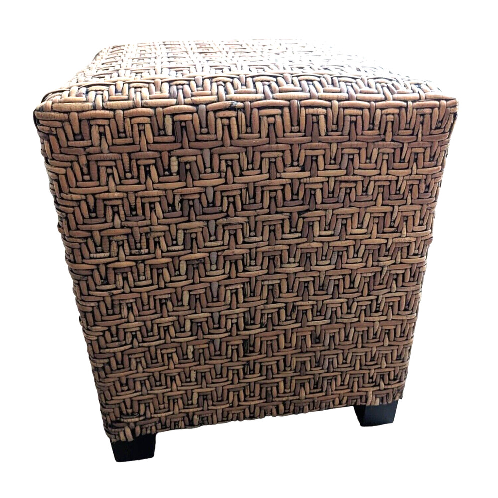 Brown Woven Rattan Ottoman cube