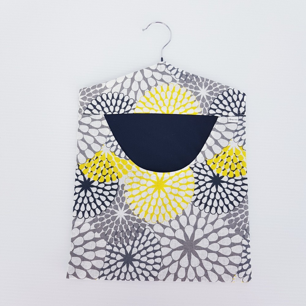 Peg Bag Handmade Grey Yellow Abstract Print Lined Laundry Clothes Peg Holder