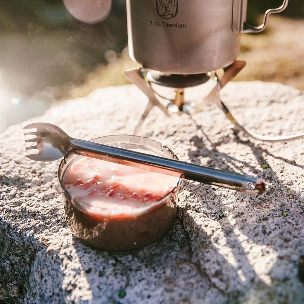 DevMark Titanium Long Handle Spork Ultralight Camping Spoon Fork, Silver