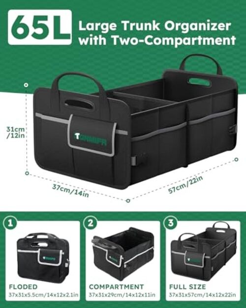 2-Compartment Trunk Organizer & Multi-Compartment Storage 65L (Organizer Only)
